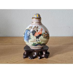 Tabatière chinoise en porcelaine et décors de coq