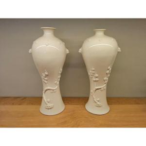 Pair Of Dehua Porcelain Vases
