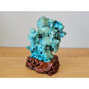 Chine: Groupe sculpté en turquoise