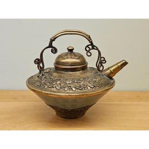 China. Celadon Porcelain And Brass Teapot.