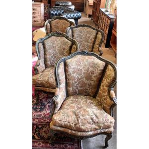 4 fauteuils "bergère" de style Louis XV 