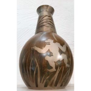 Art Deco Brassware Vase Signed 
