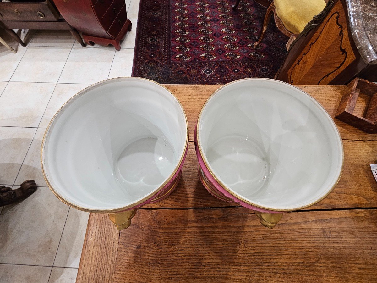 Sèvres. Paire De Cache-pots - Rafraîchissoirs En Porcelaine.-photo-1