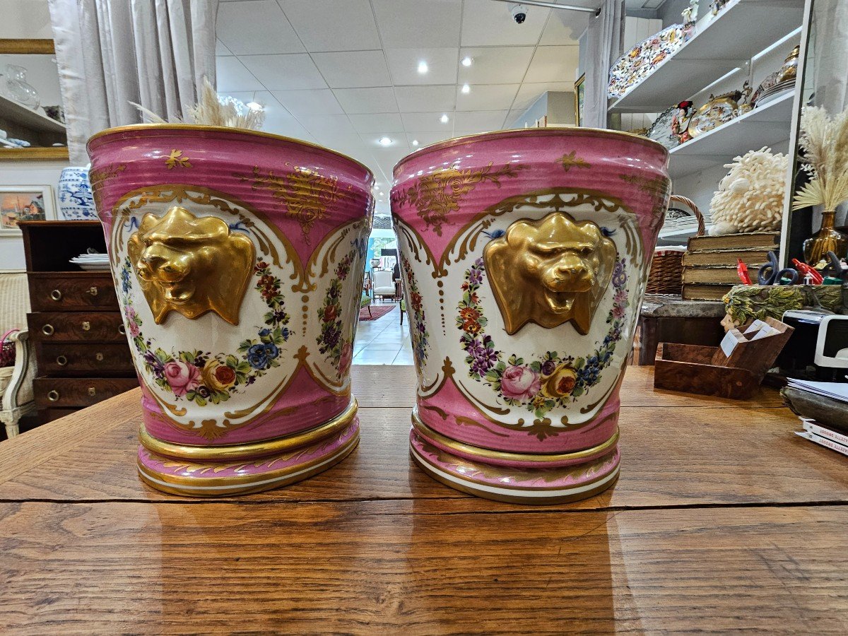 Sèvres. Paire De Cache-pots - Rafraîchissoirs En Porcelaine.-photo-7