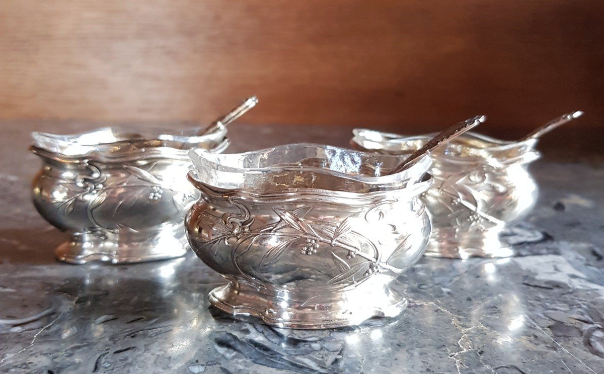Three Navette-shaped Salt Cellars In Silver.-photo-4