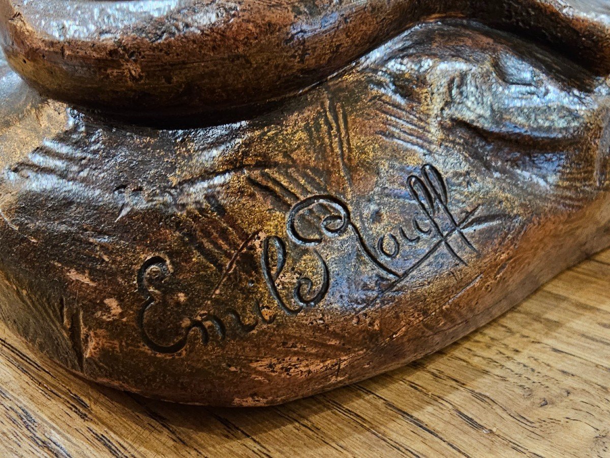 Emile Rouff. "le Tigre En Furie" Sculpture En Terre Cuite Patinée.-photo-3