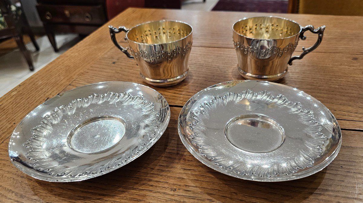 Paire De Déjeuner "Toi Et Moi" En Argent et vermeil. -photo-4