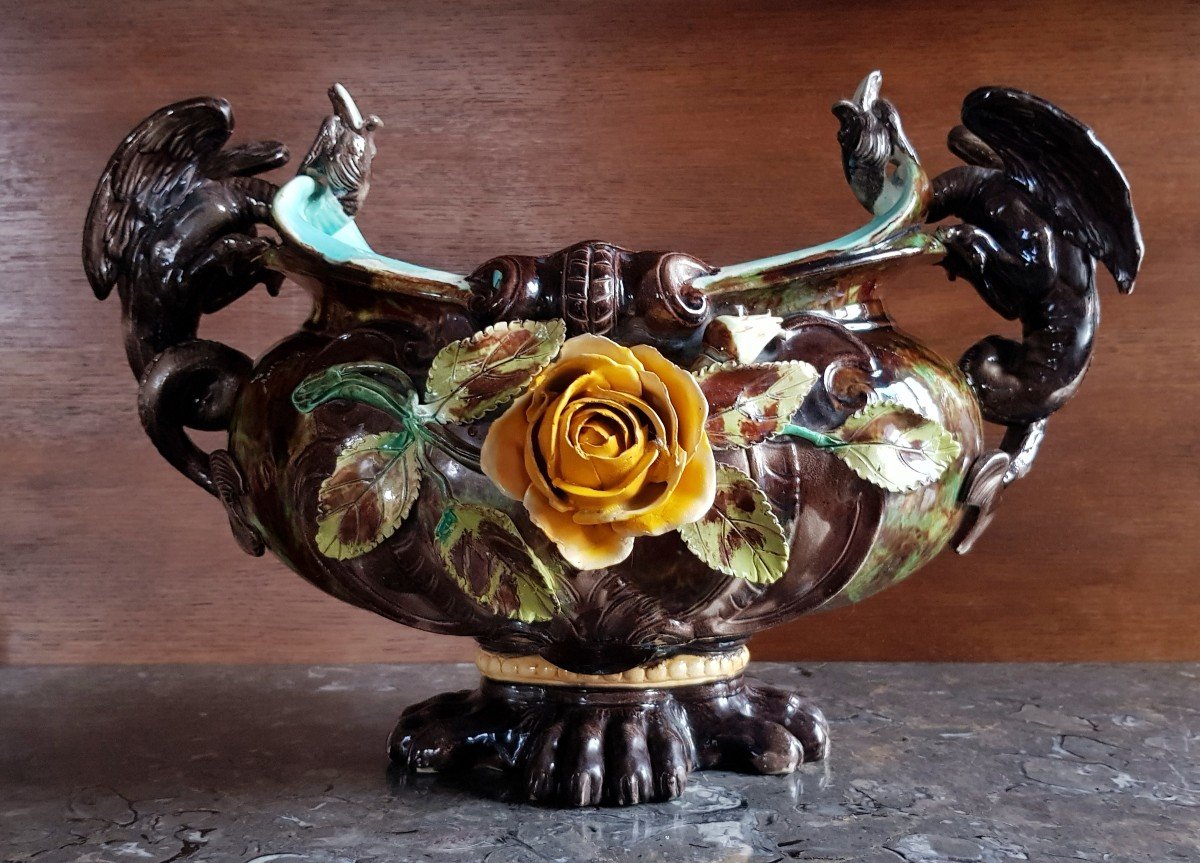 Slip Planter With Stylized Chimera Holds.