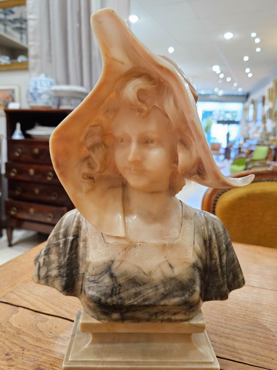 Telemaco Cipriani. Buste d'Une Jeune Femme En Albâtre Et Marbre.-photo-3