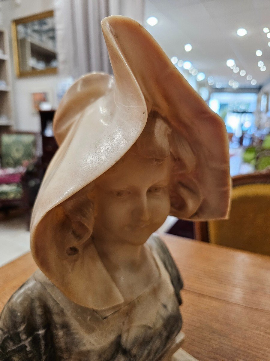 Telemaco Cipriani. Buste d'Une Jeune Femme En Albâtre Et Marbre.-photo-3
