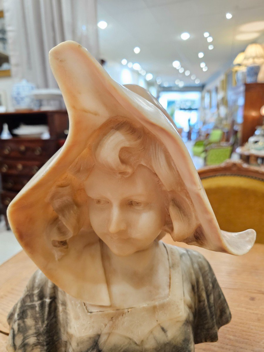 Telemaco Cipriani. Buste d'Une Jeune Femme En Albâtre Et Marbre.-photo-6