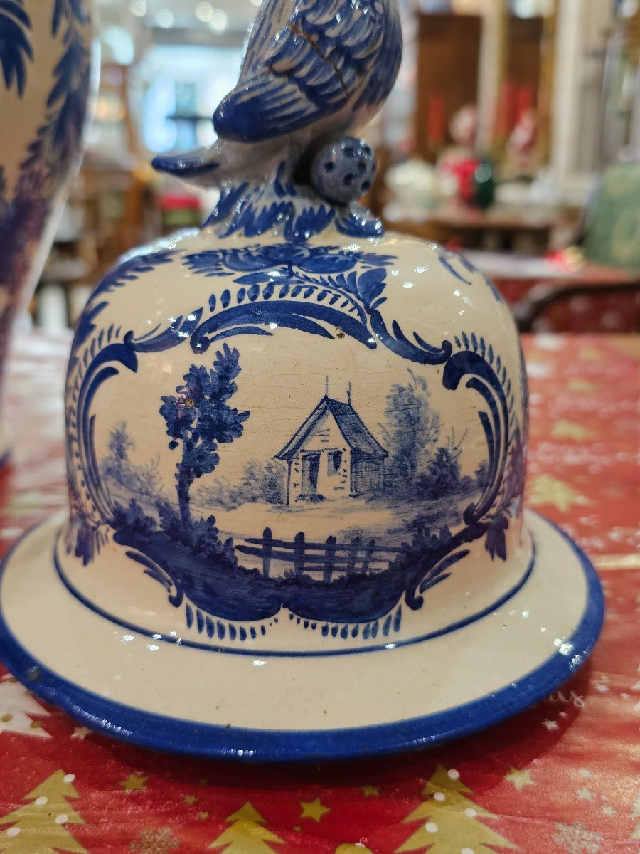 Malicorne. Large Covered Earthenware Pot In The Delft Style.-photo-1