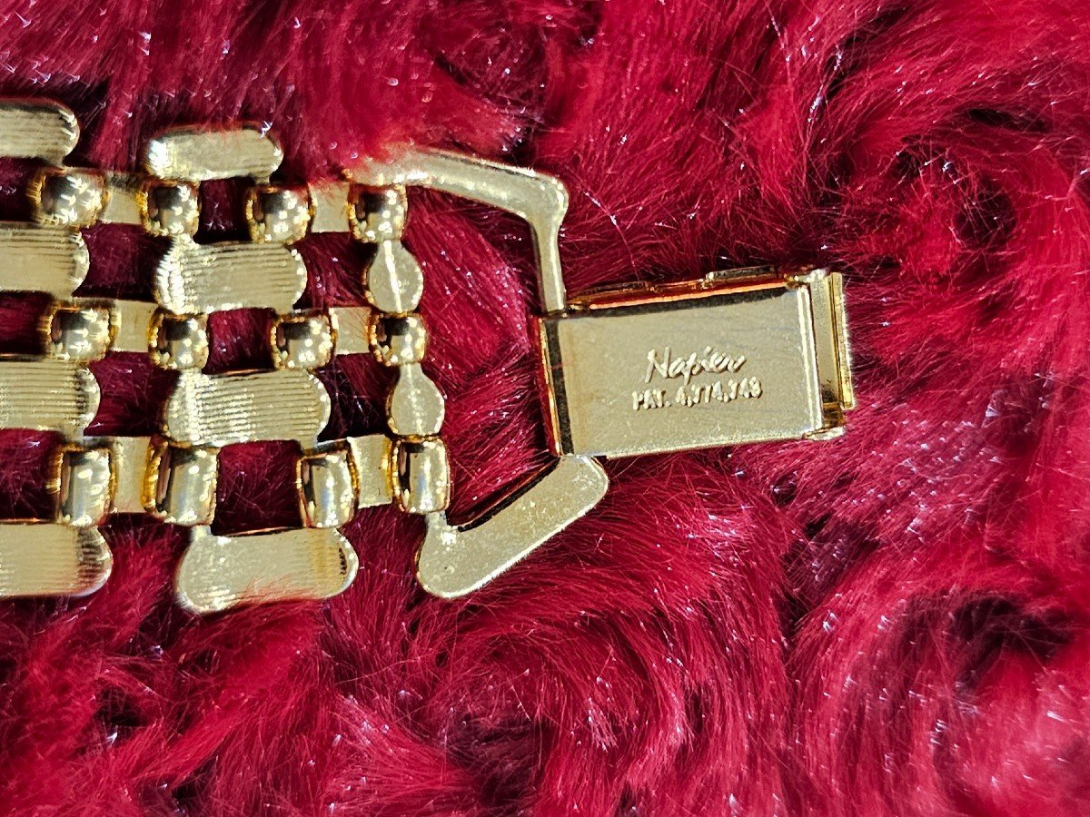 Napier. Parure vintage collier et bracelet en plaqué or.-photo-2