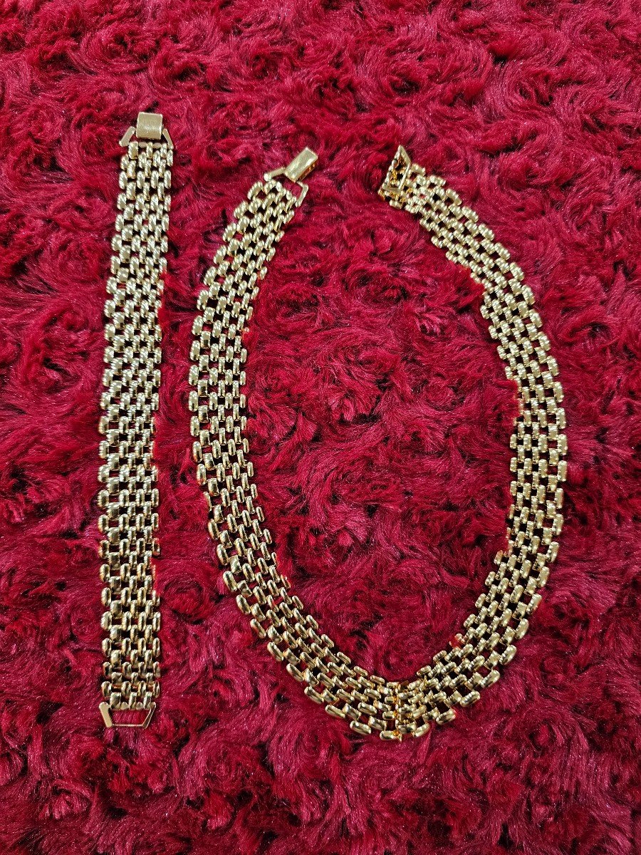 Napier. Parure vintage collier et bracelet en plaqué or.-photo-3