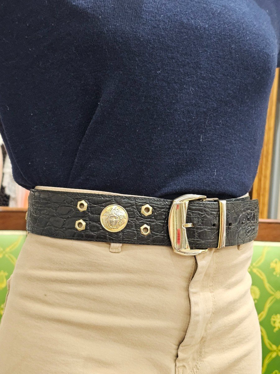 Gianni Versace. Ceinture Vintage En Cuir.-photo-3