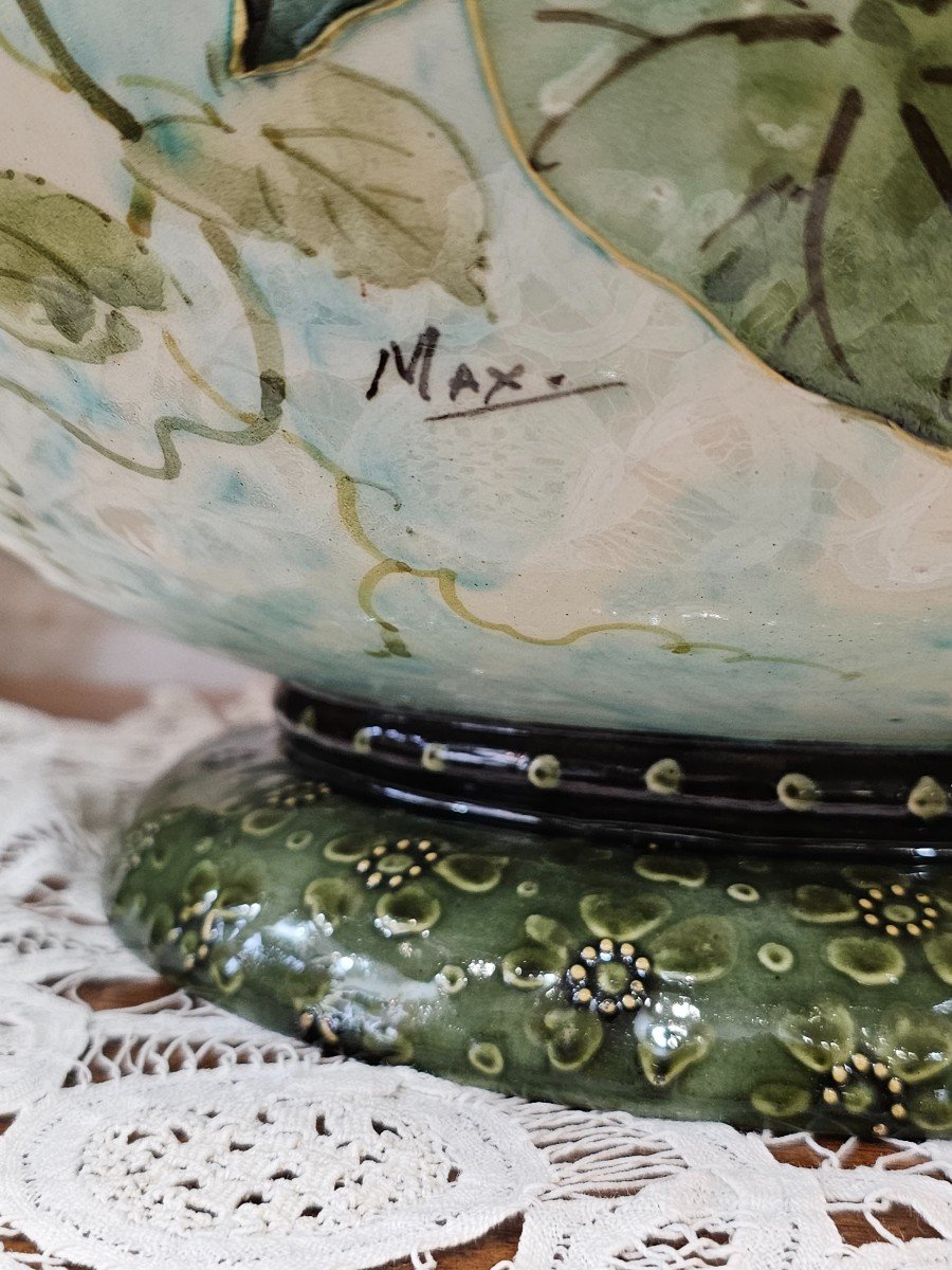 Earthenware Planter Signed Max In The Style Of Théodore Deck.-photo-3