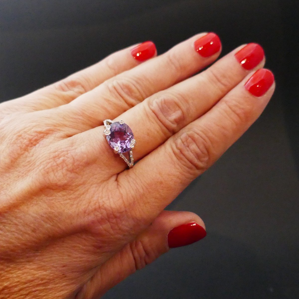 Amethyst And Diamond Ring, 18k White Gold.-photo-1