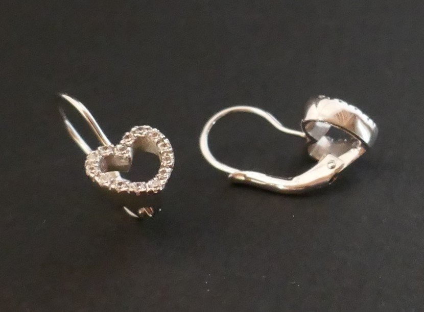 Diamond Heart Earrings, 18k White Gold.-photo-3
