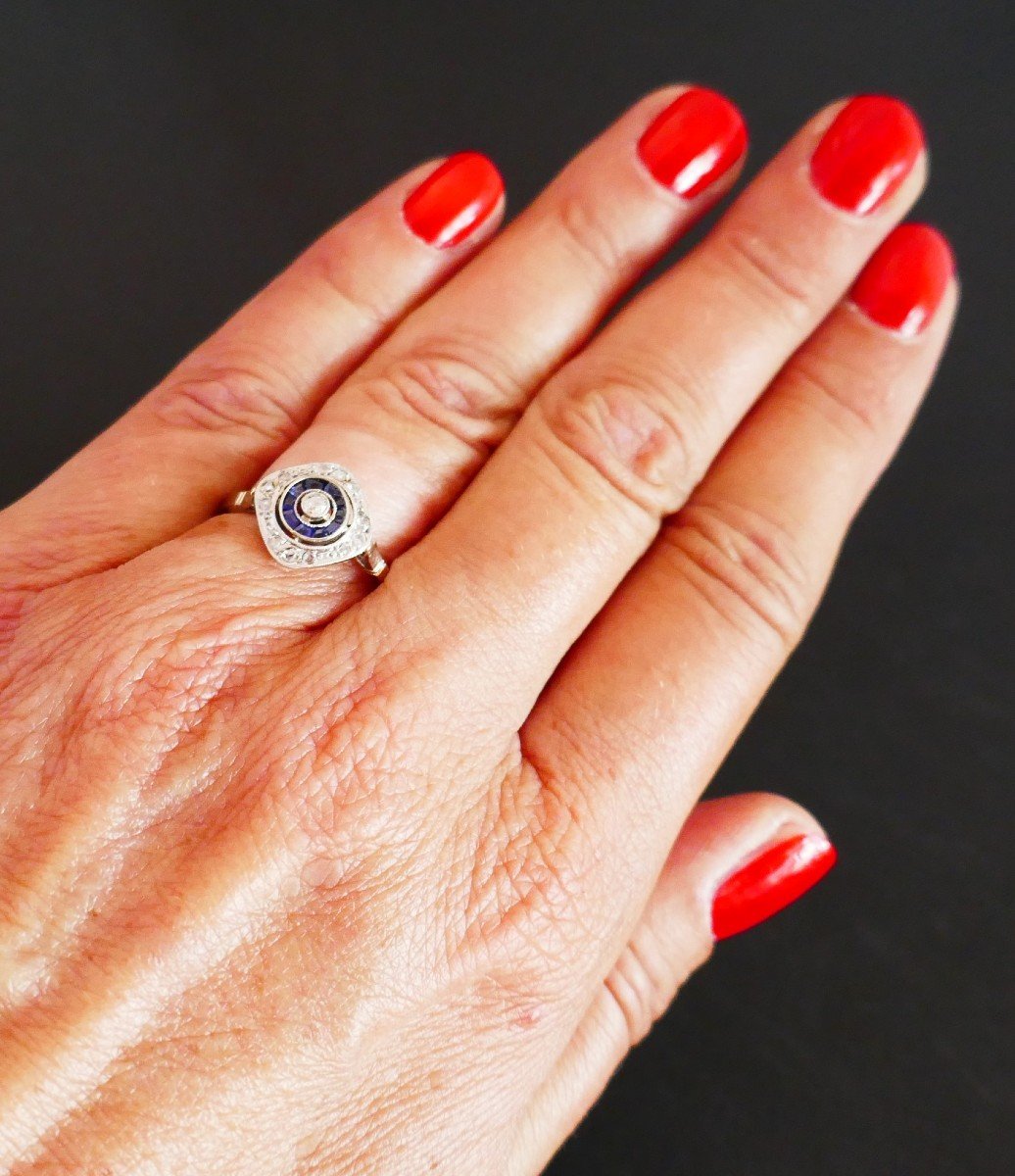 Bague Art Déco Diamants Et Saphirs Calibrés.-photo-4