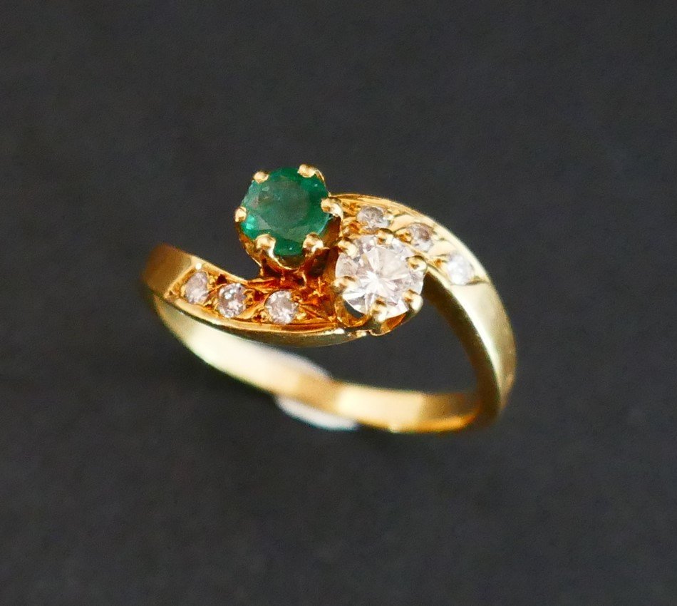 Emerald And Diamond Toi Et Moi Ring.-photo-2