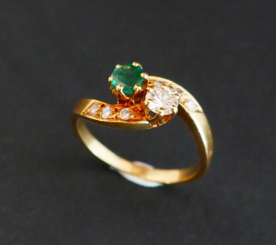 Emerald And Diamond Toi Et Moi Ring.-photo-1