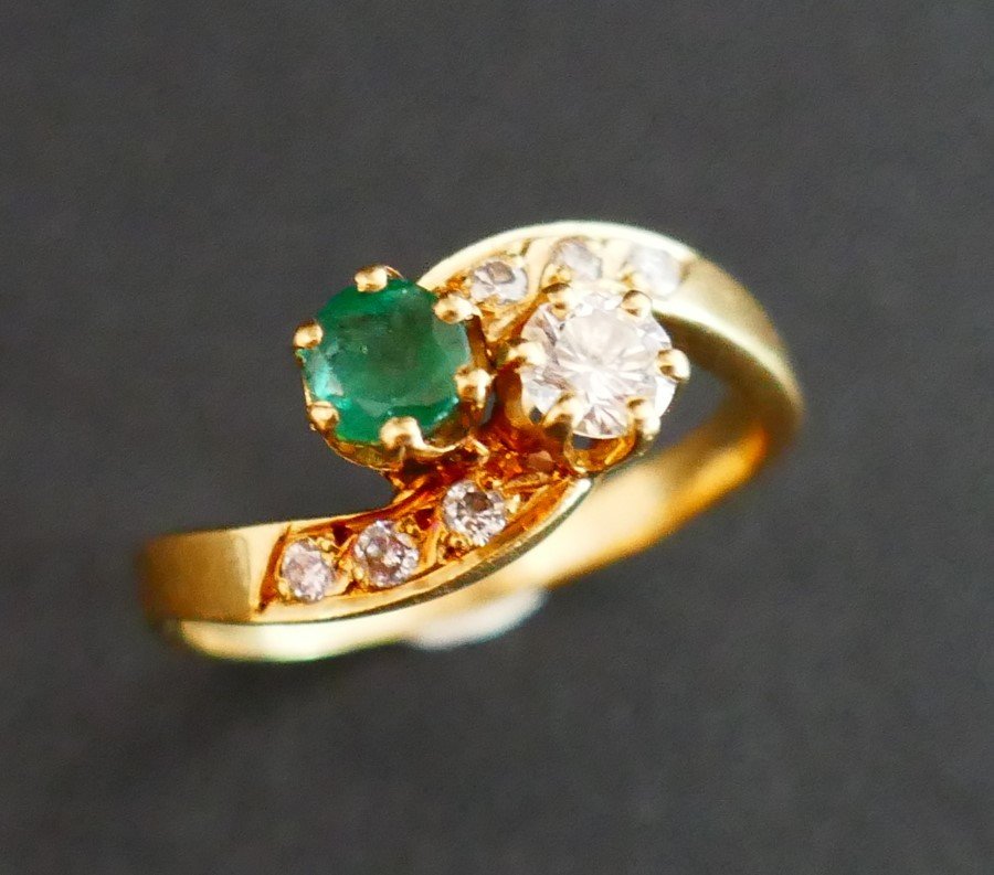 Emerald And Diamond Toi Et Moi Ring.