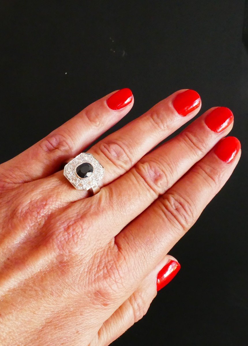 Bague Saphir Et Diamants, monture or blanc 18 carats.-photo-2