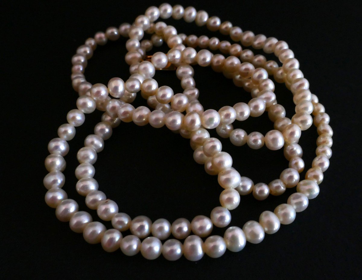 Sautoir De Perles De Culture, Fermoir Or 18 Carats.-photo-2