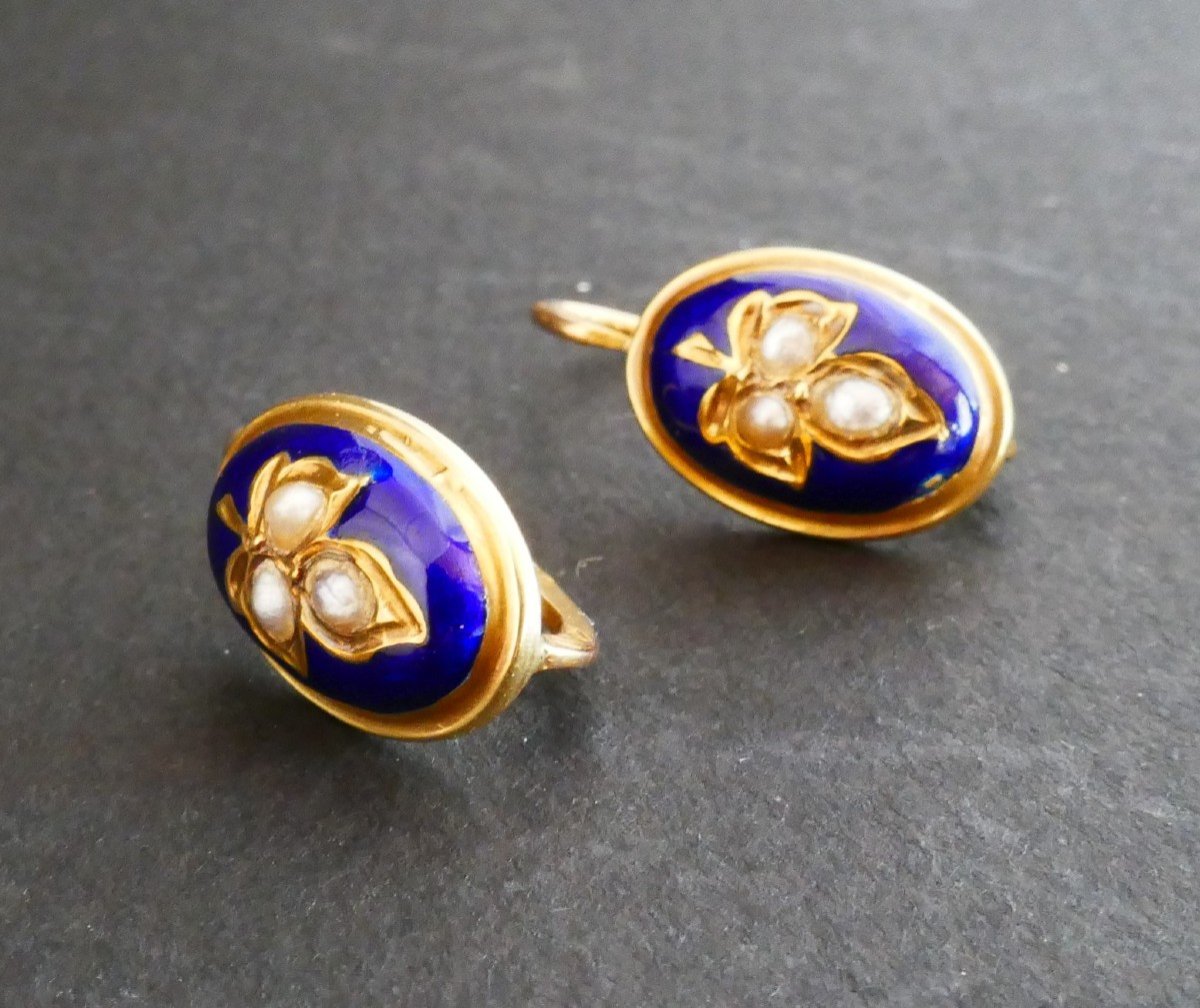Antique Enamel And Pearl Stud Earrings, 18 Carat Gold.-photo-4