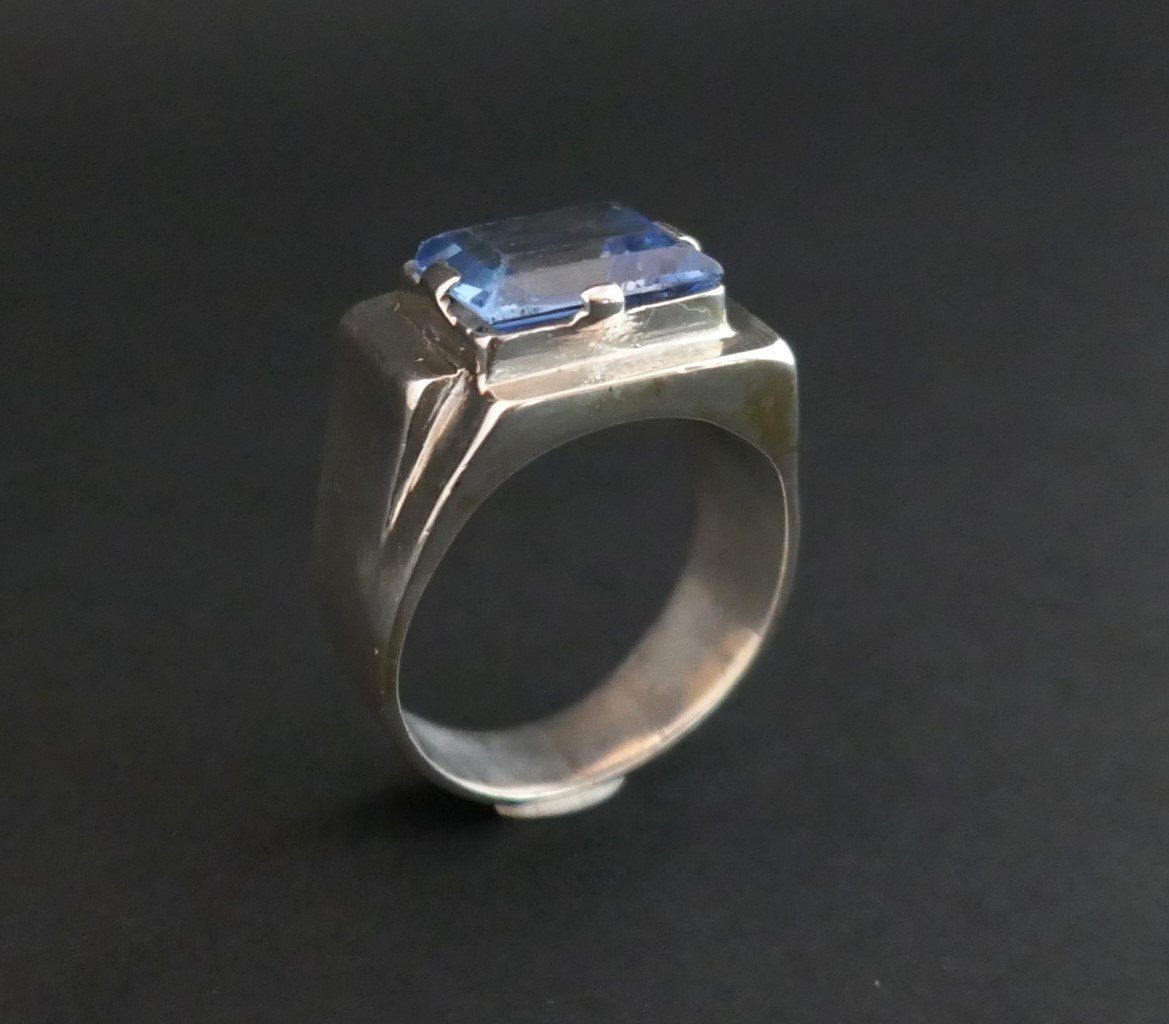 Art Deco Ring In Silver And Blue Spinel.-photo-2