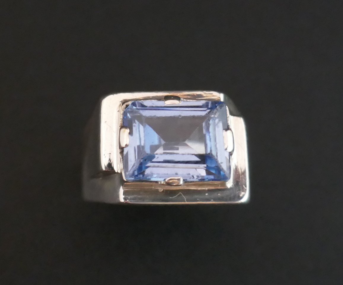 Art Deco Ring In Silver And Blue Spinel.-photo-3