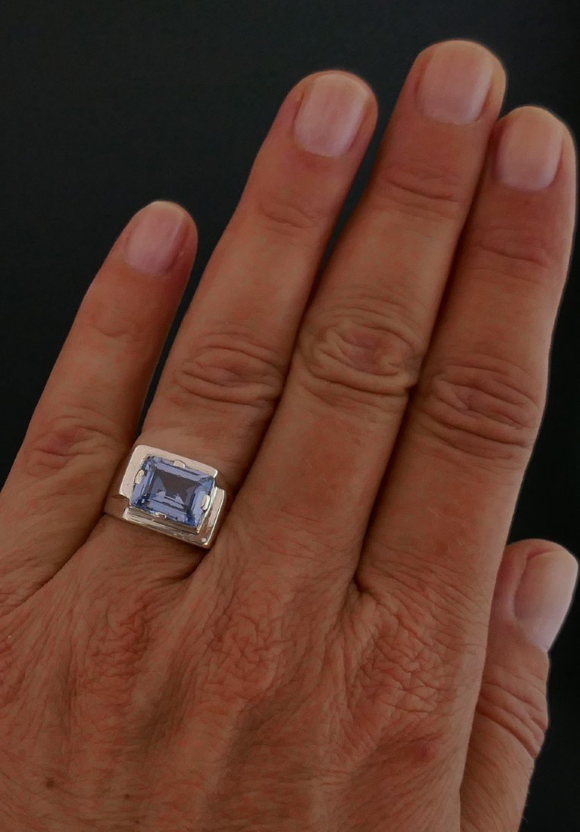 Art Deco Ring In Silver And Blue Spinel.-photo-4