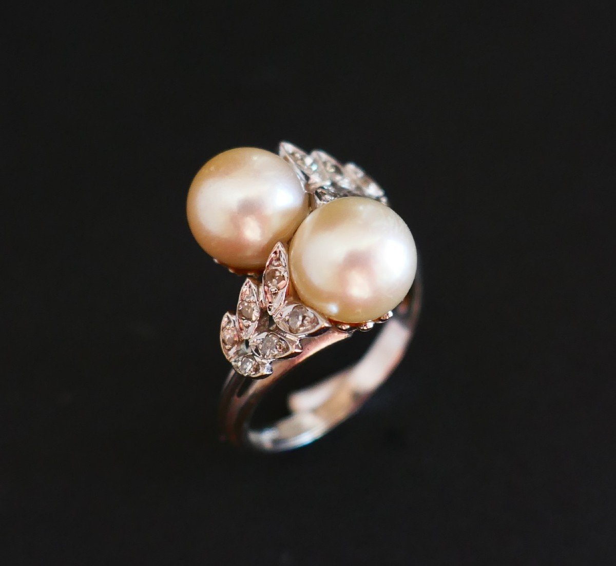 Bague Perles Et Diamants, Or 18 Carats.-photo-4
