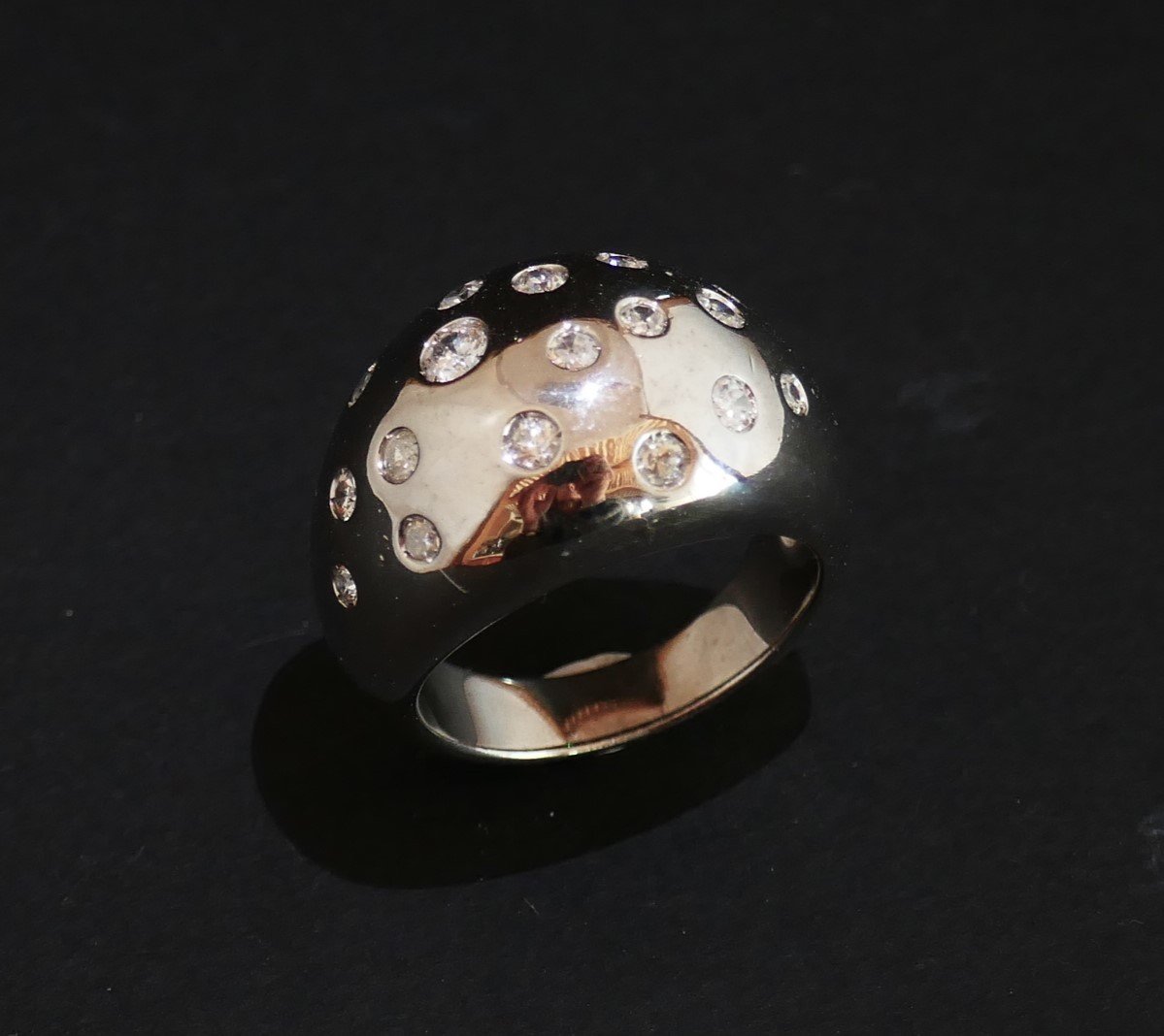 Bague Boule Diamants, Or Blanc 18 Carats.-photo-3