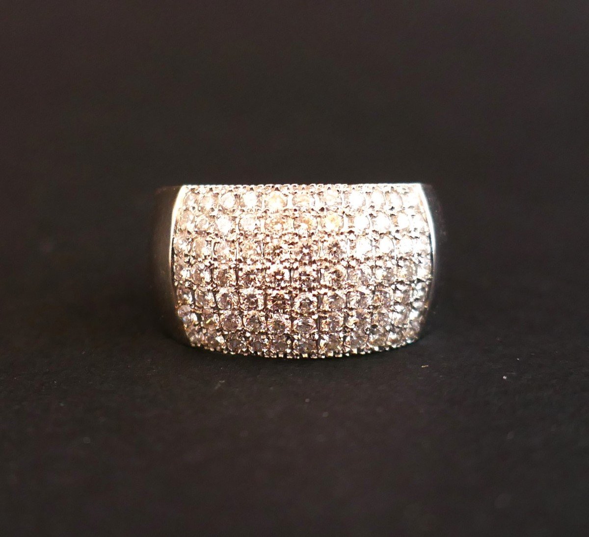 Bague Pavage Diamants, Or Blanc 18 Carats.-photo-2