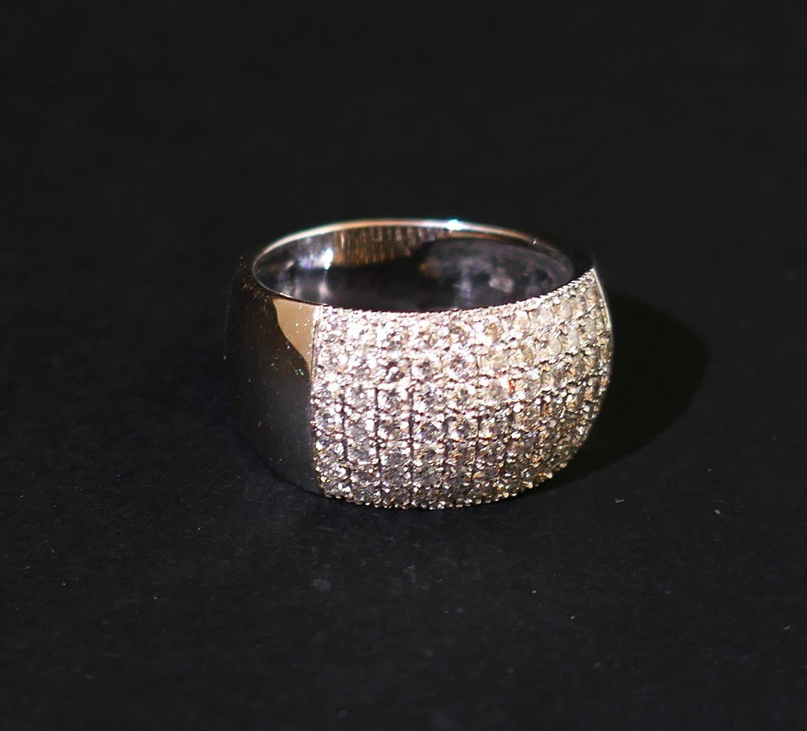 Bague Pavage Diamants, Or Blanc 18 Carats.-photo-1