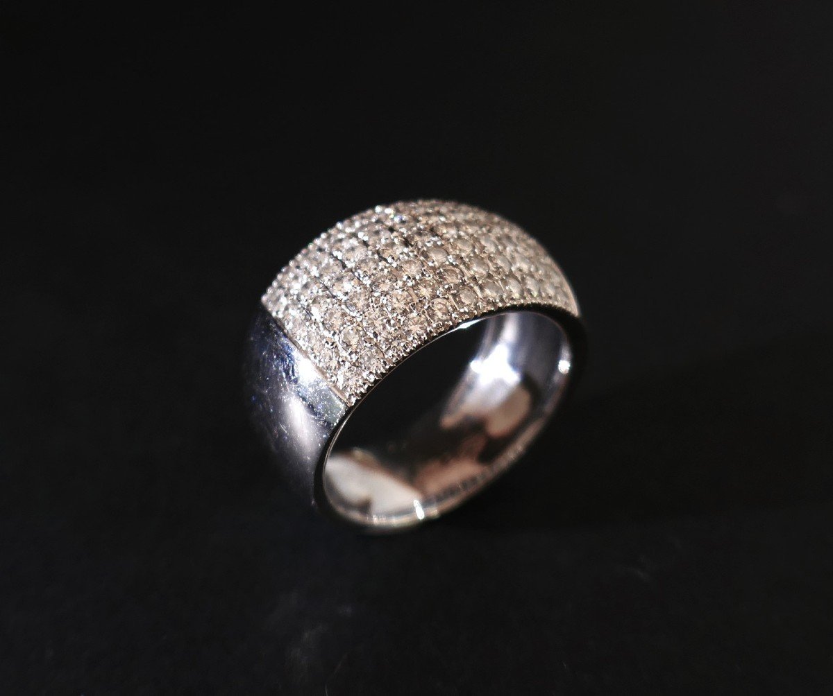 Bague Pavage Diamants, Or Blanc 18 Carats.-photo-3