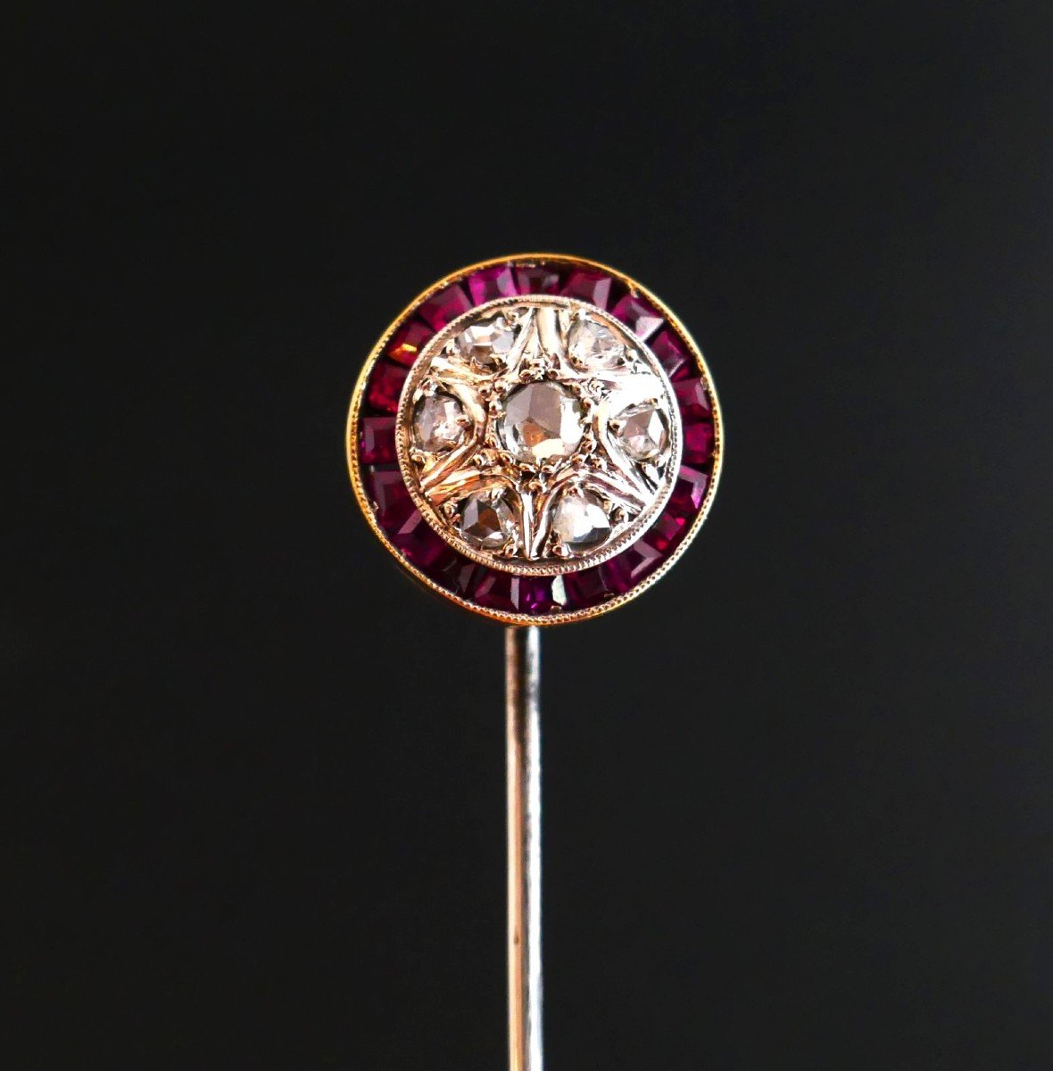 Art Deco Tie Pin, Calibrated Diamonds And Rubies