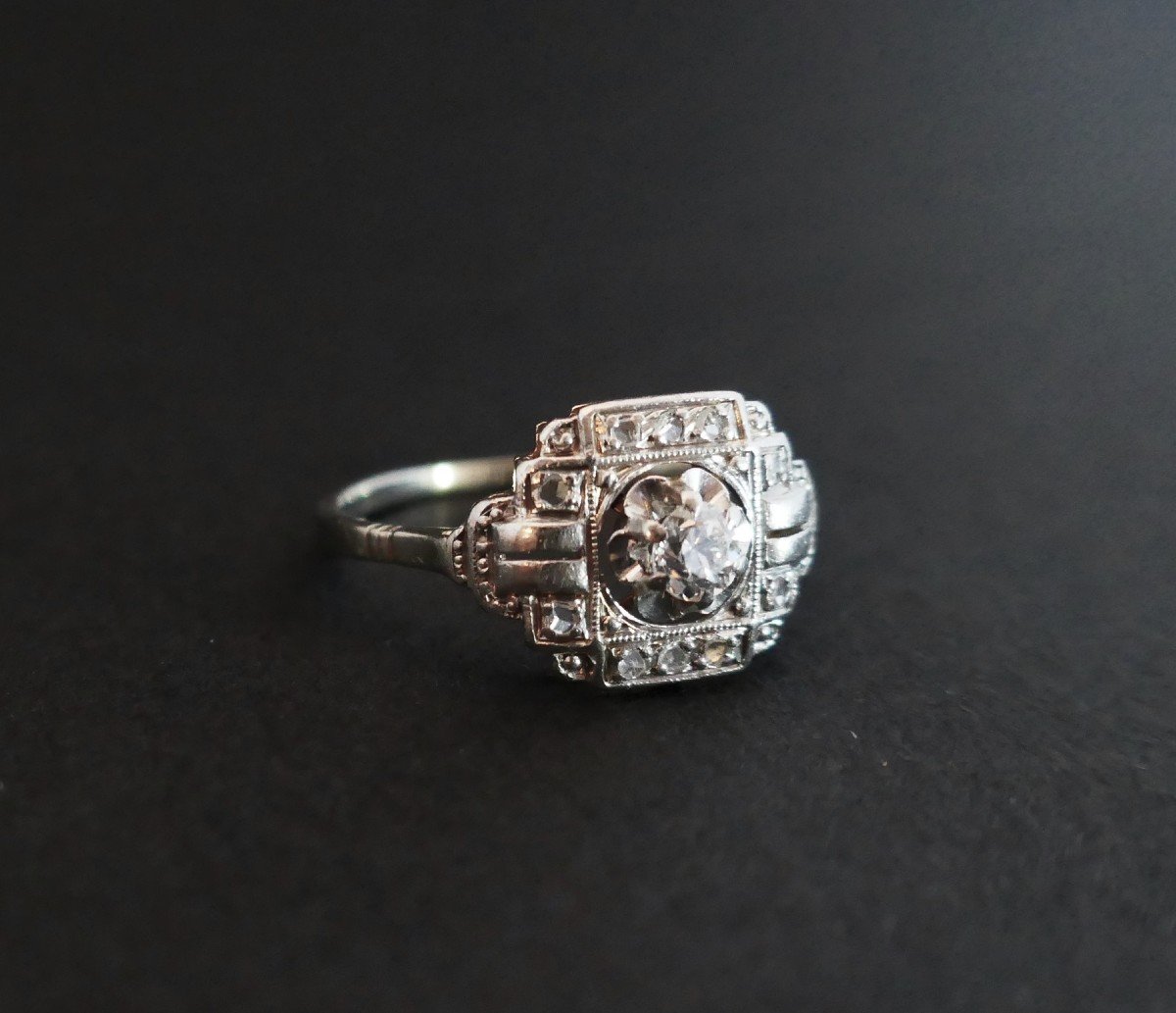 Art Deco Diamond Ring, Gold And Platinum Setting.-photo-4