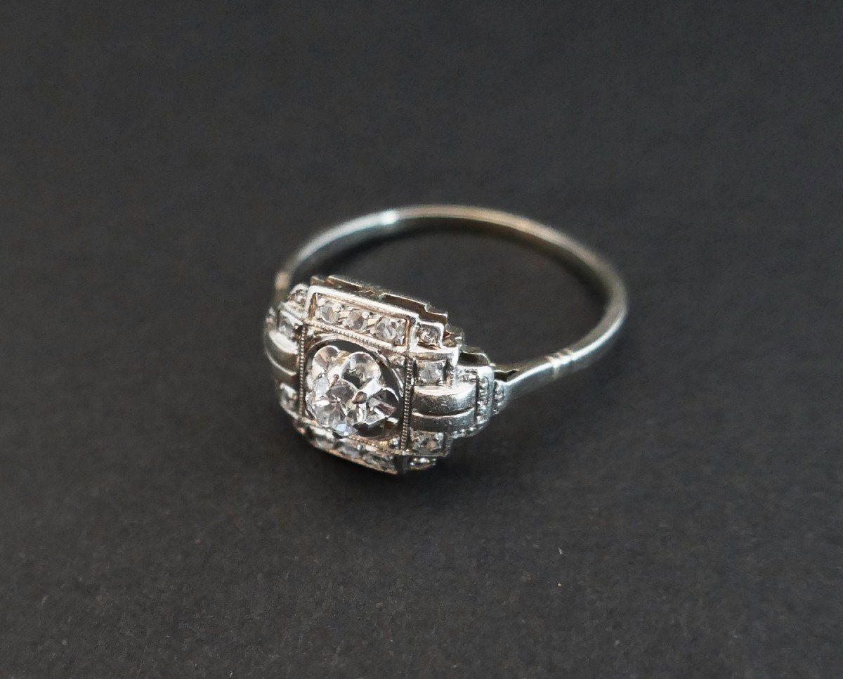 Art Deco Diamond Ring, Gold And Platinum Setting.-photo-2