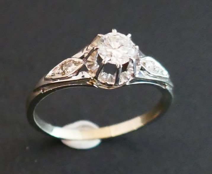 Diamond Solitaire, Gold And Platinum Setting.-photo-3