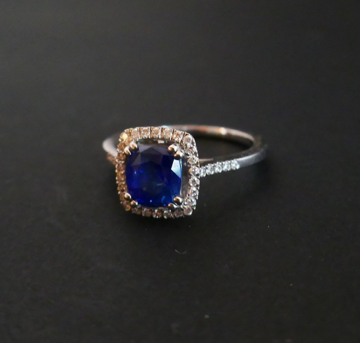 Ring Set With A Sapphire, Diamond Surroundings.-photo-2