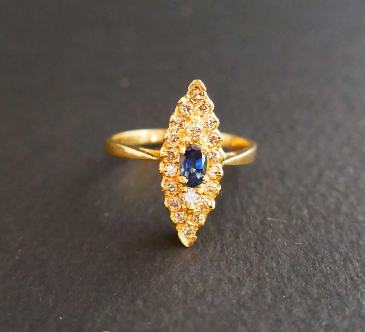 Marquise Sapphire And Diamond Ring, 18 Carat Yellow Gold.