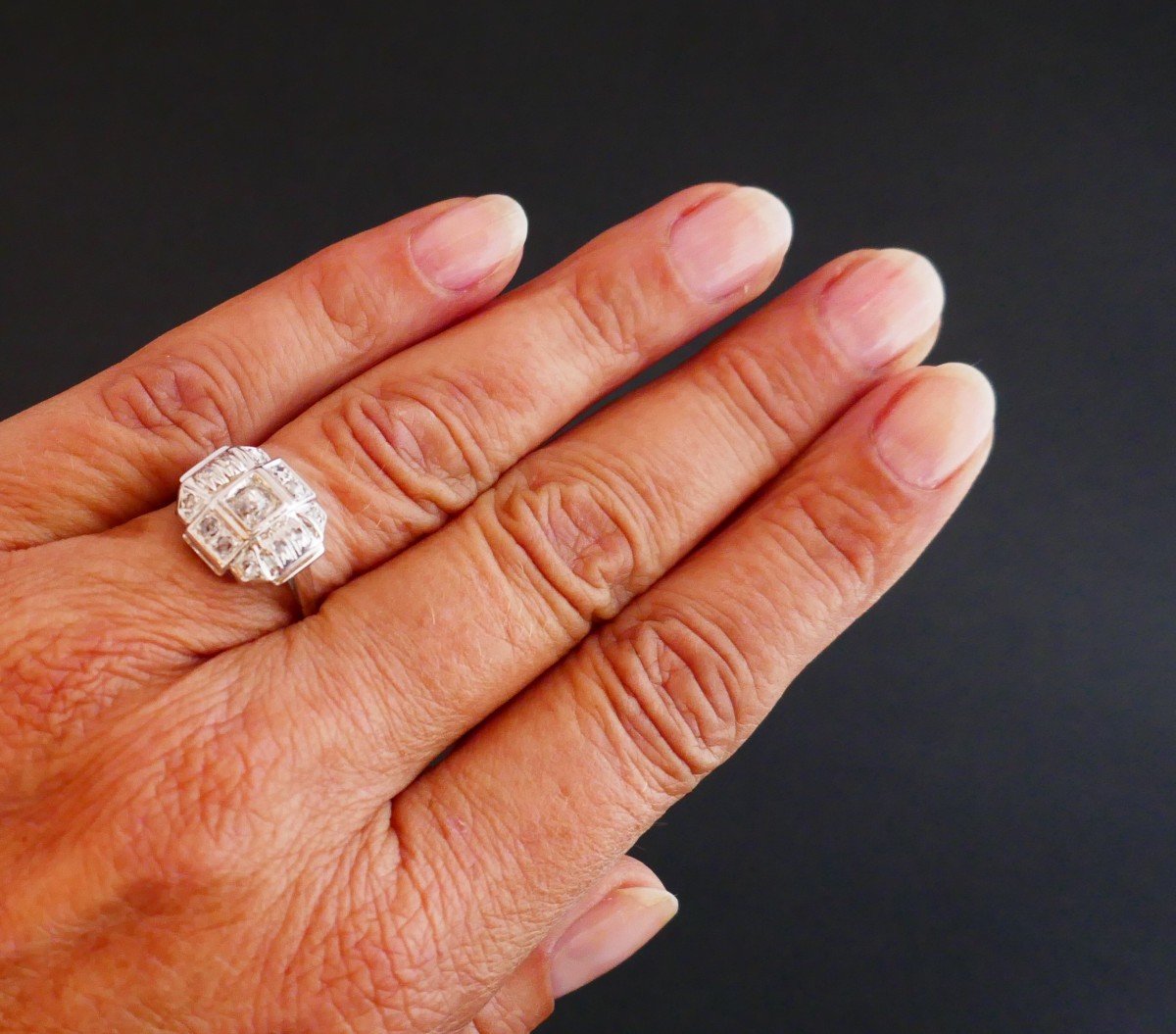 Bague Diamants, Or Blanc 18 Carats.-photo-3