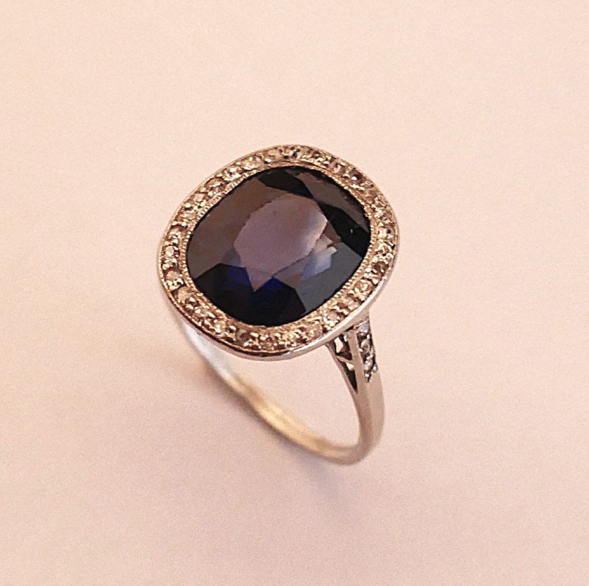 Bague Saphir 6,8 Carats Et Diamants, Monture En Platine. Certificat.-photo-3