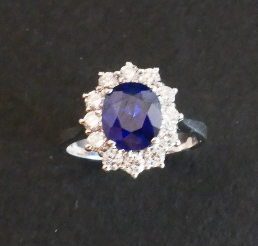 Marguerite Sapphire Entourage Diamond Ring.-photo-2