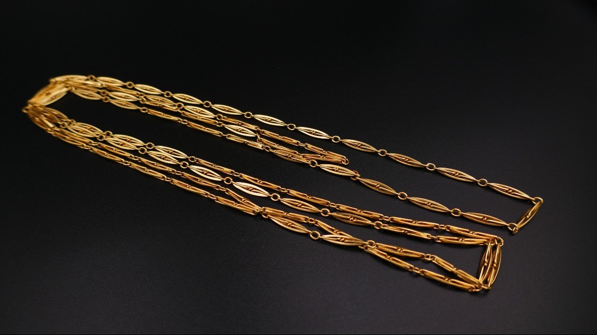 Large Antique Necklace 1.56 Meters, 18 Carat Gold.-photo-4