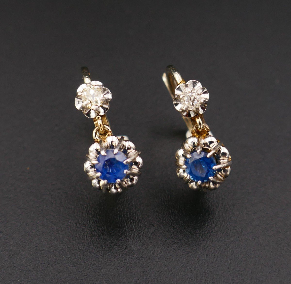 Dormeuses Saphirs Et Diamants, Platine Et Or 18 Carats.-photo-4