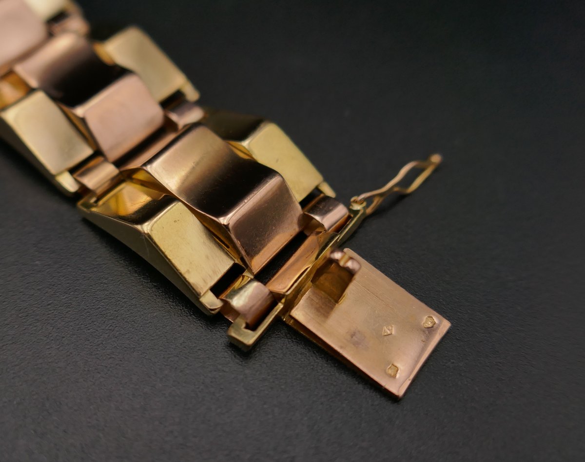 Bracelet Tank En Or Rose Et Or Jaune 18 Carats.-photo-2