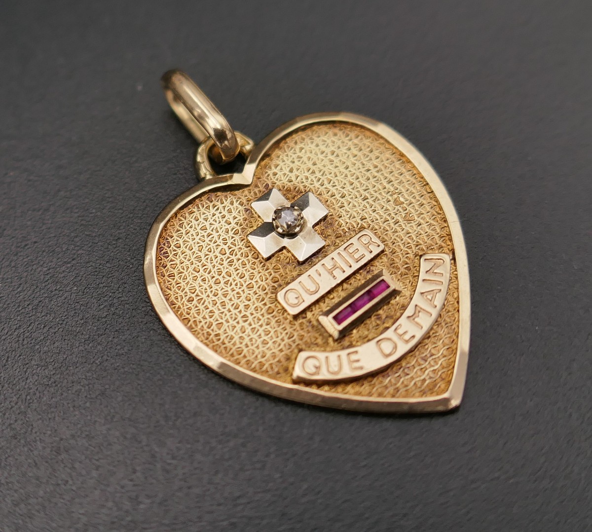 Important Augis Heart Of Love Diamond And Ruby Medal, 18 Carat Gold.